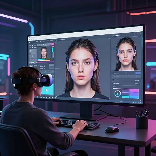 Futuristic VR Face Editor Workspace