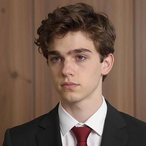 Young Man in Suit with Red Tie