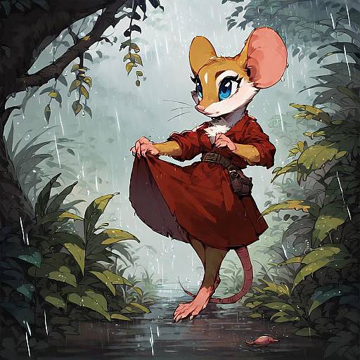 Feral Furry Mouse in Rain