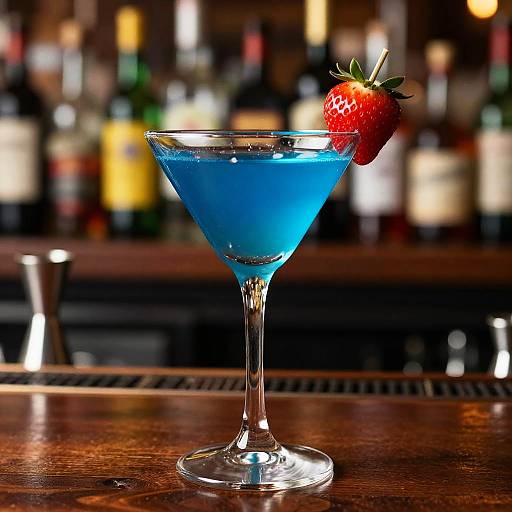 Vibrant Blue Martini with Strawberry