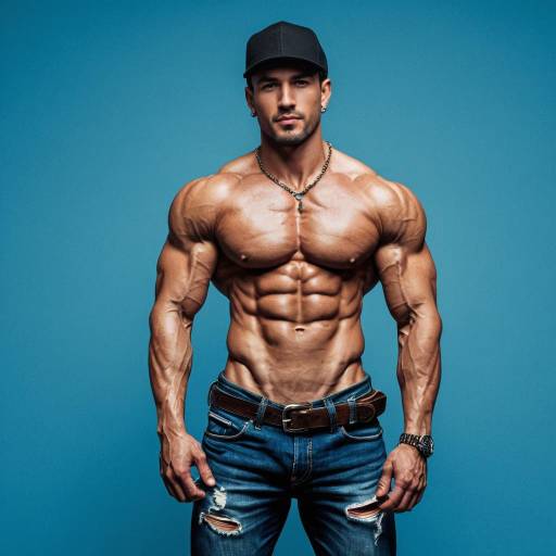 Muscular Shirtless Man with Jeans and Cap