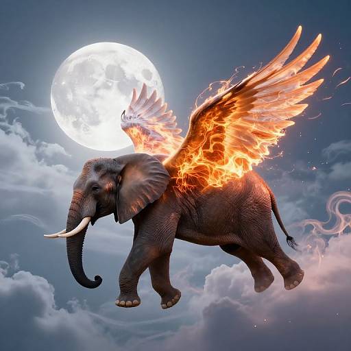 Majestic Elephant with Fiery Wings