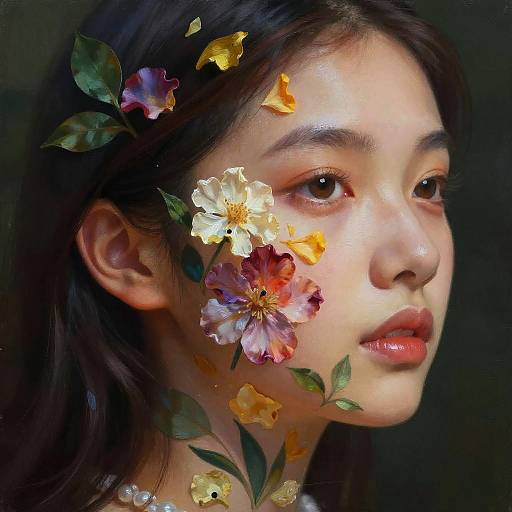 Portrait Merged with Floral Patterns