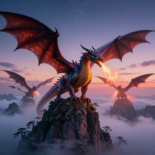 Majestic Dragons Above Ancient Peaks