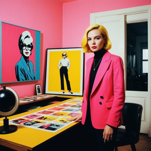 Fashion Designer with Pop Art Paintings in Studio