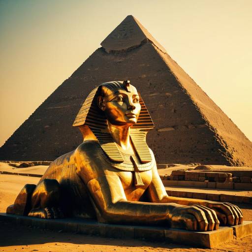 Golden Sphinx with Pyramid at Sunset Golden Sphinx with Pyramid at Sunset