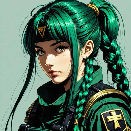 Emerald-Haired Anime Soldier Portrait