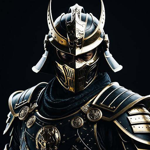 Gilded Cybernetic Samurai in Black Armor