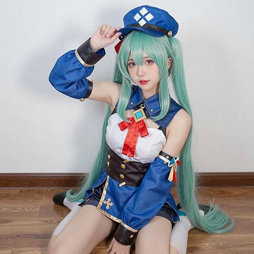 Young Woman Cosplay with Mint-Green Hair