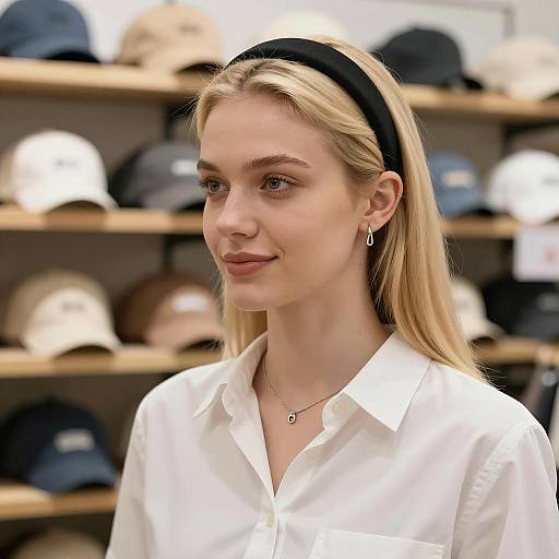 Blonde Woman in White Shirt with Headband