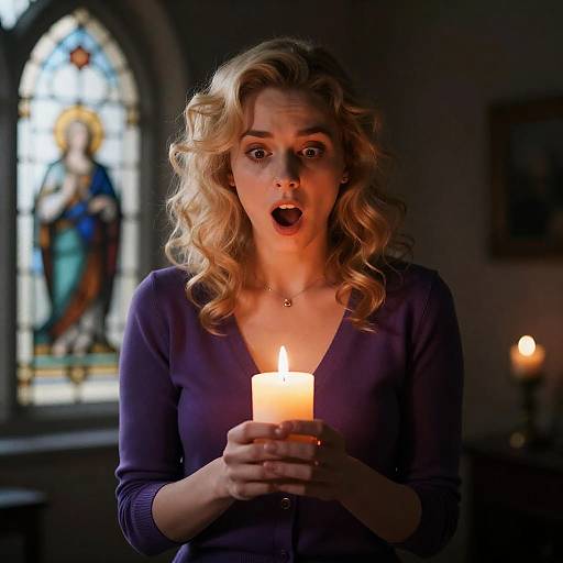 Blonde Woman in Shock with Candle