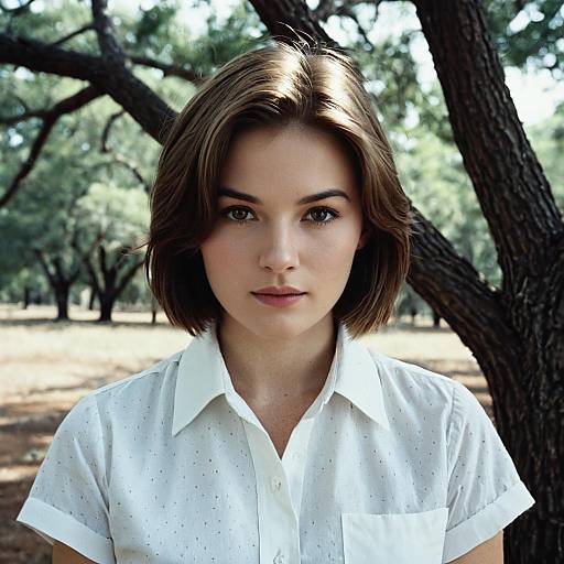Young Woman in White Shirt Outdoors