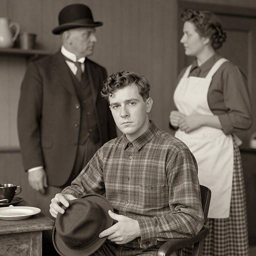 Sepia Vintage Scene: Seated Man and Family