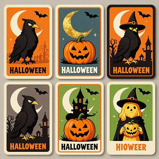 Retro Halloween Trading Card Characters