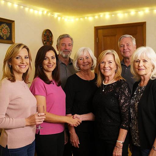 Warm Group Photo with String Lights