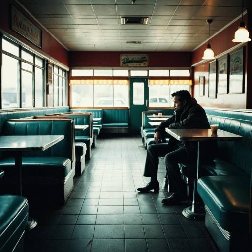 Lonely Man in Vintage Roadside Diner