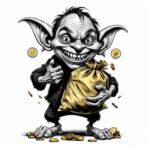 Caricature of Mischievous Goblin with Gold Sack