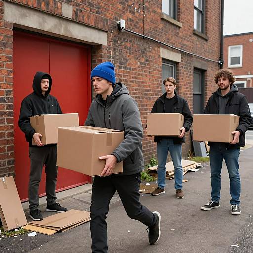 Urban Alley Scene with Four Men