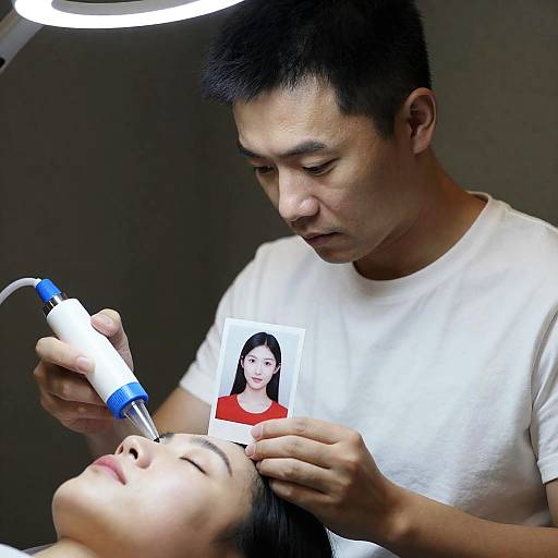 Focused Man Using Medical Suction Device