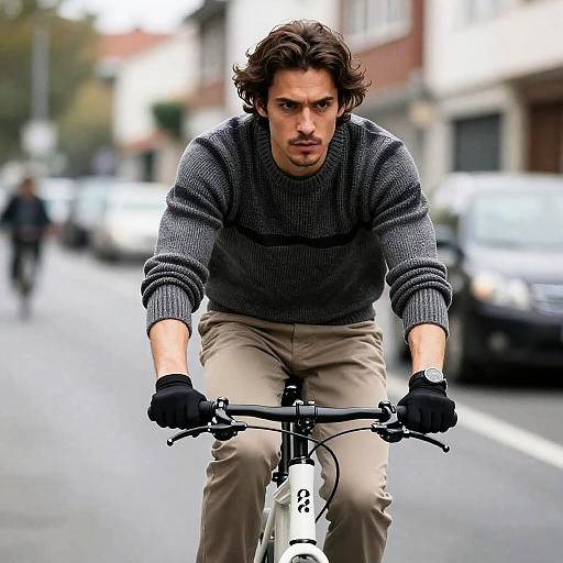 Determined Cyclist on City Streets