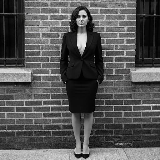 Confident Woman Against Brick Wall