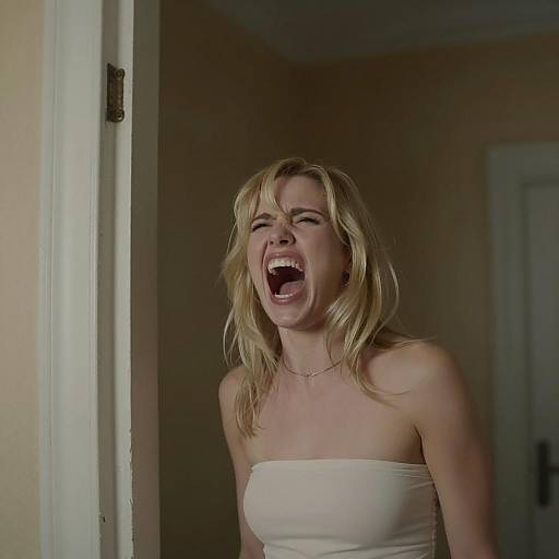 Screaming Blonde in Dimly Lit Room