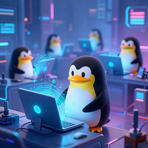 Cyberpunk Linux Penguins Operating Tech