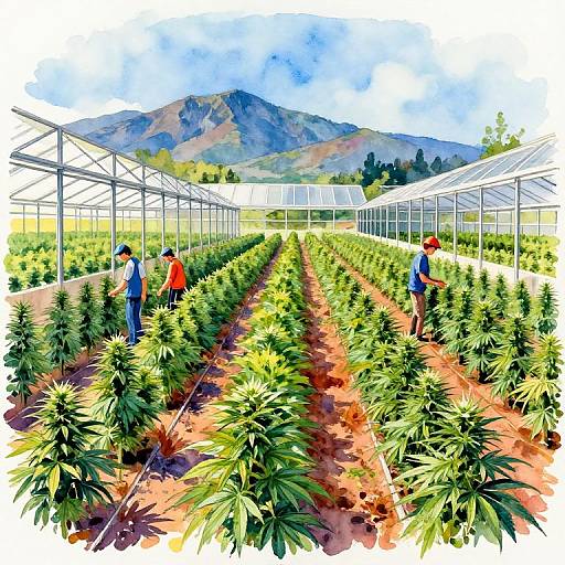 Vibrant Watercolor Cannabis Farm