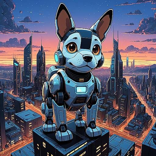 Futuristic Robot Dog on City Rooftop