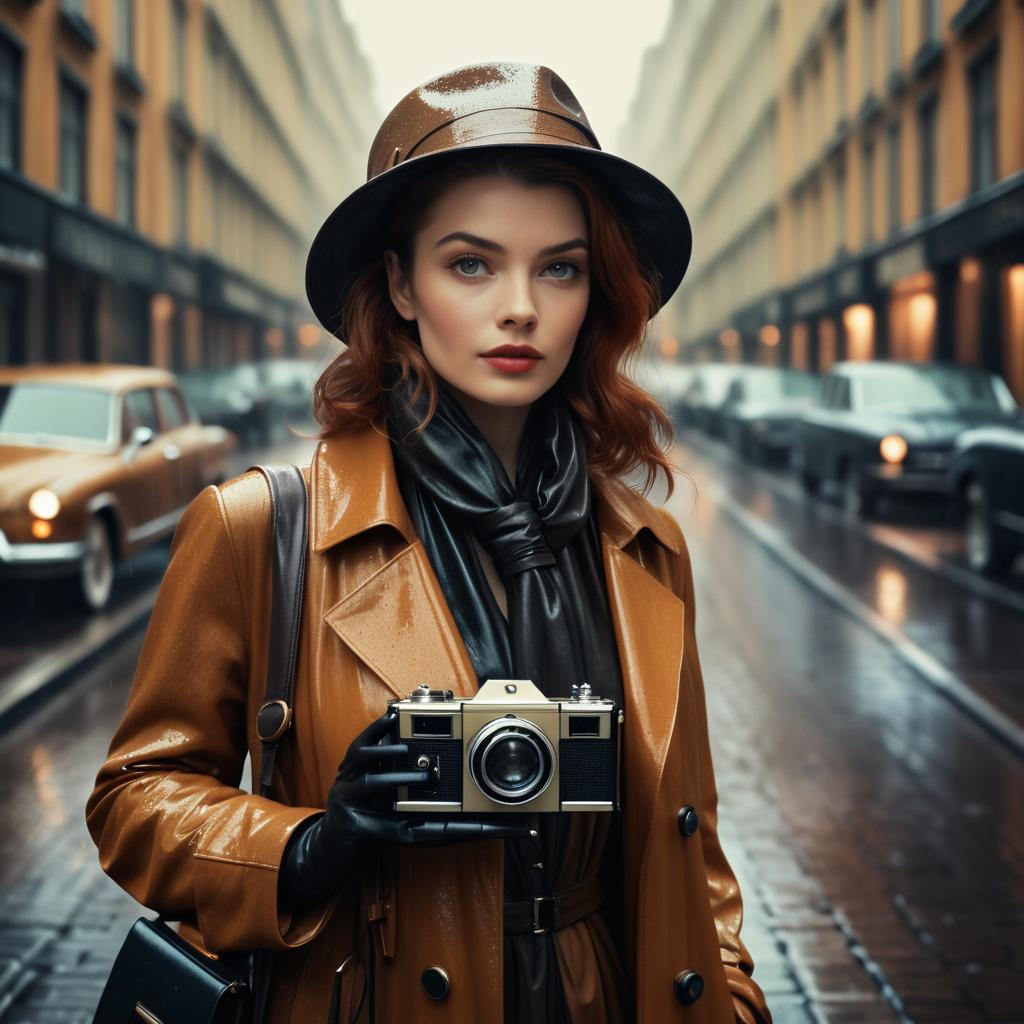 Nostalgic Woman with Vintage Camera