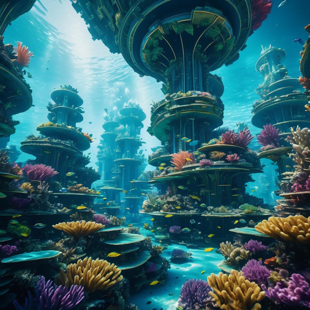 Epic Underwater Cyberpunk Coral City Scene