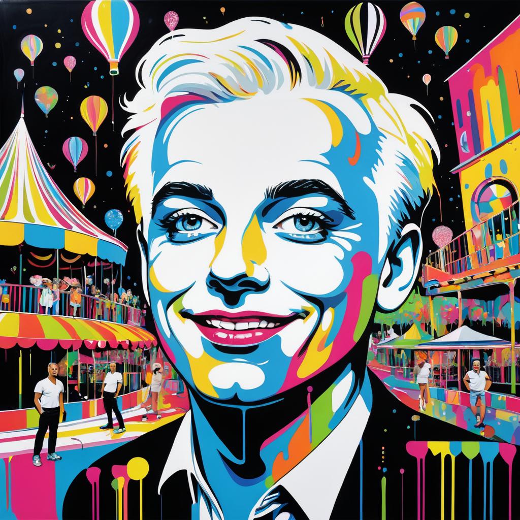 Whimsical Pop Art Portrait in Amusement Park