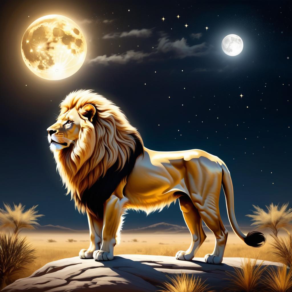 Majestic Lion Howling under Moonlight