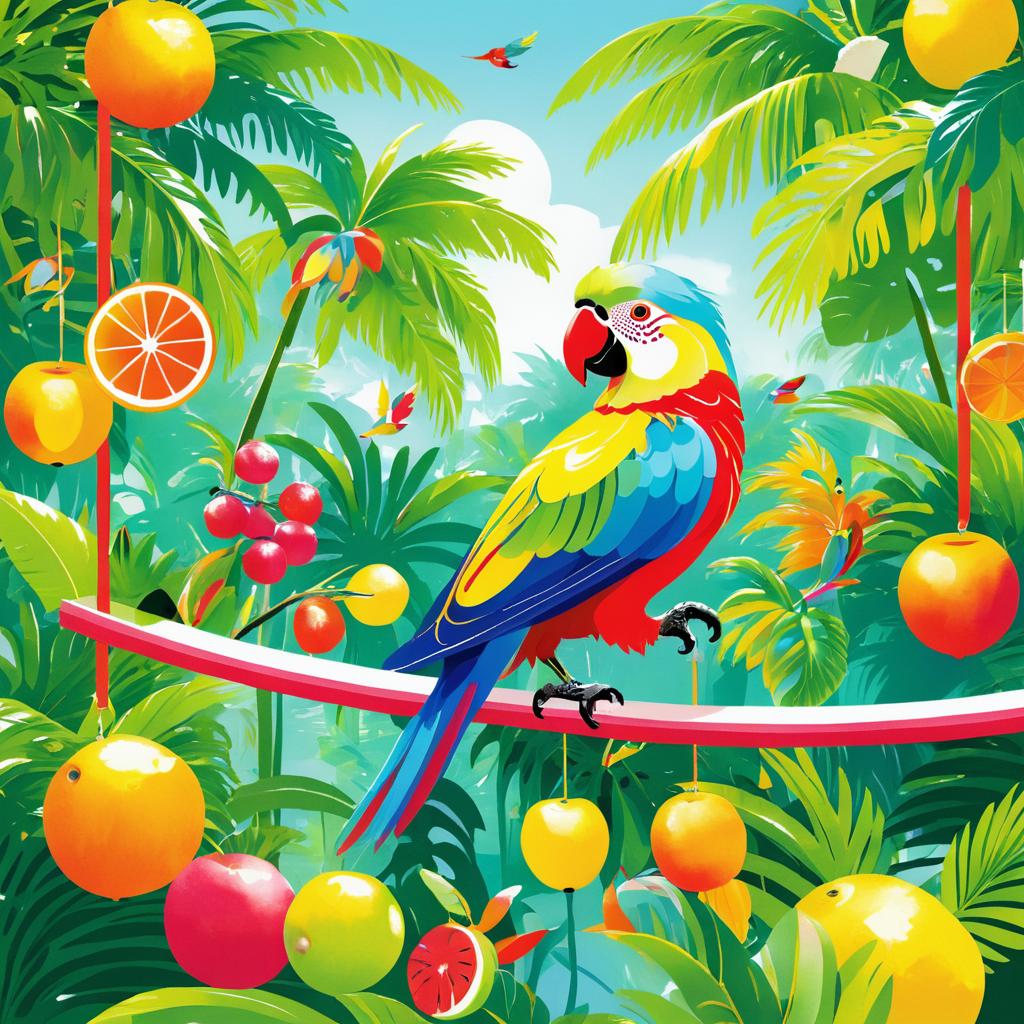 Whimsical Parrot in a Tropical Garden