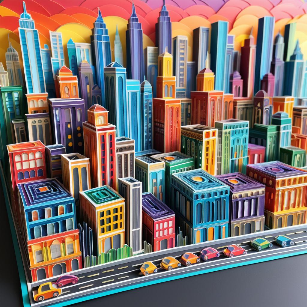 Vibrant Multi-Dimensional City Skyline Art