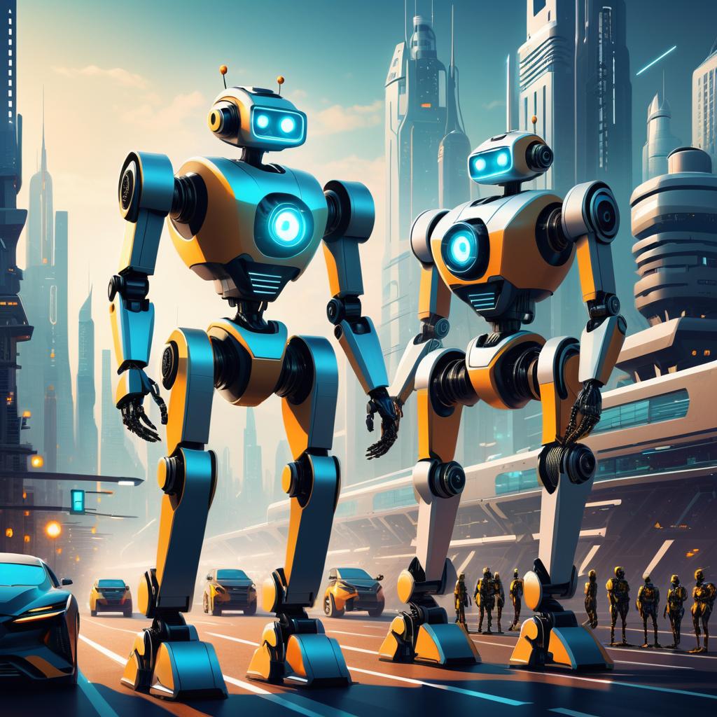 Futuristic Robots in Dynamic Cityscapes