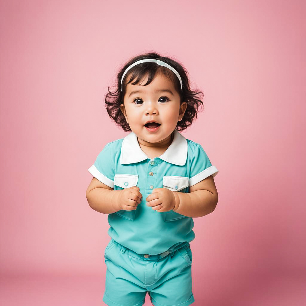 Surprised Toddler in 80s Style Outfit