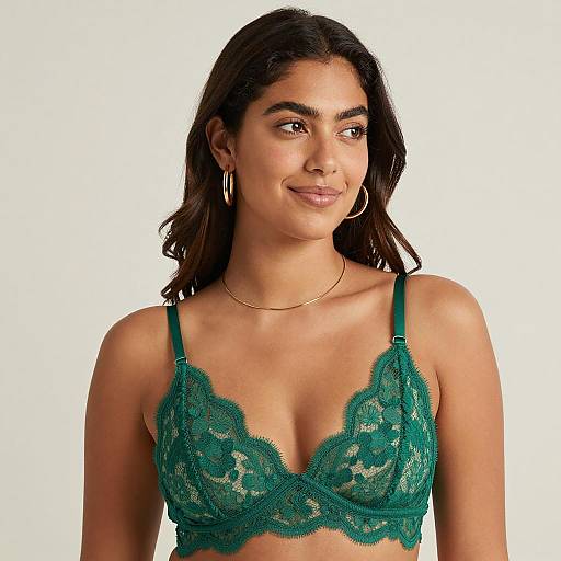 Woman in Green Lace Bra with Gold Jewelry