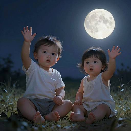 Dreamy Nighttime Babies Waving Hands