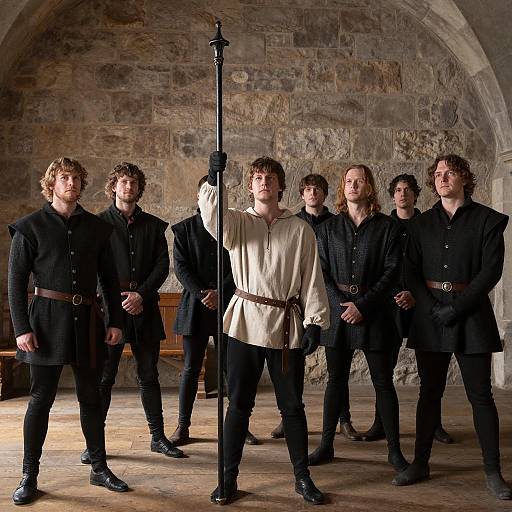 Medieval Gathering in Stone-Walled Room