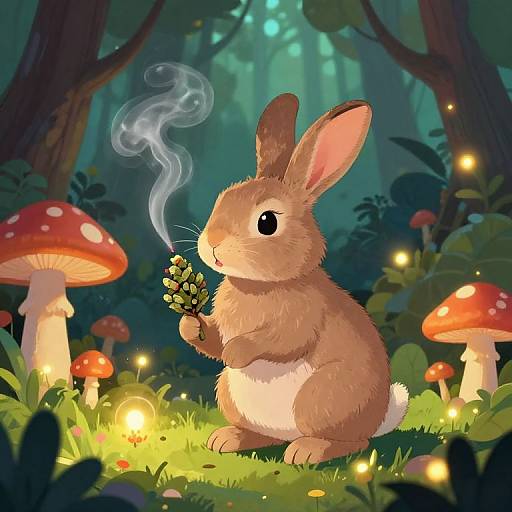 Whimsical Rabbit in Surreal Forest