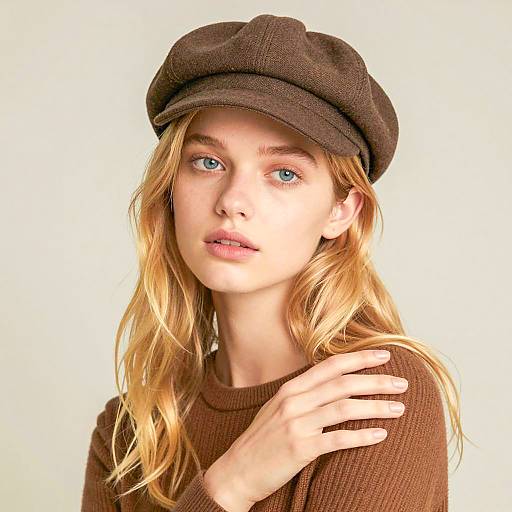 Young Woman in Brown Cap and Sweater