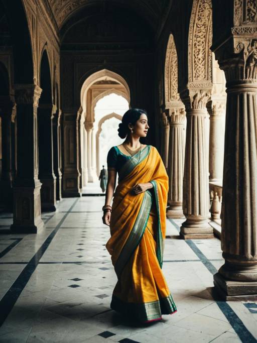 Woman in Retro Saree at Historic Palace