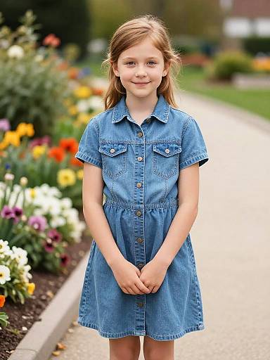 Smiling Girl on Flower Garden Path