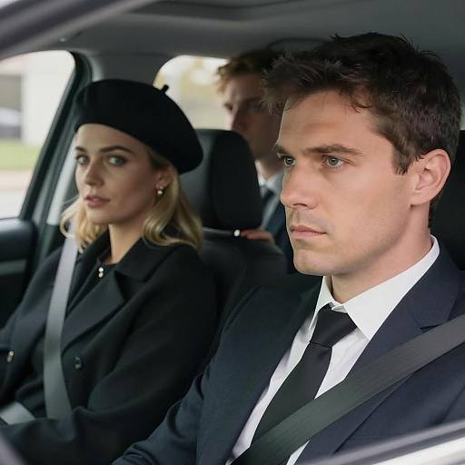 Serious People in a Car Interior