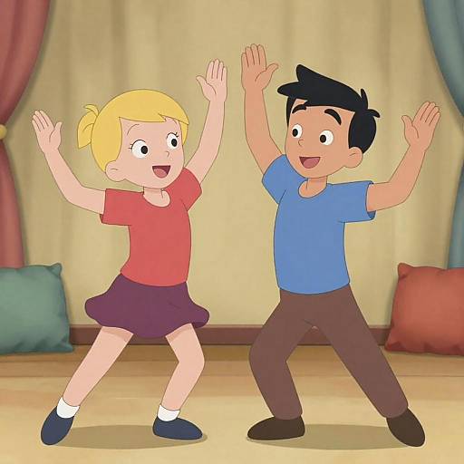 Animated Children Dancing Playfully Indoors
