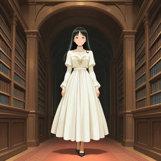 Elegant Girl in Moonlit Library Scene Elegant Girl in Moonlit Library Scene