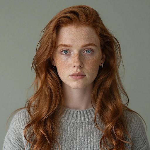 Portrait of Young Redhead Woman with Freckles