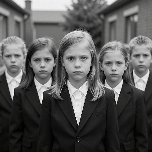 Serious Expressions of Children in Classic Attire