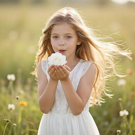 Serene Blonde Girl in Flowing Dress